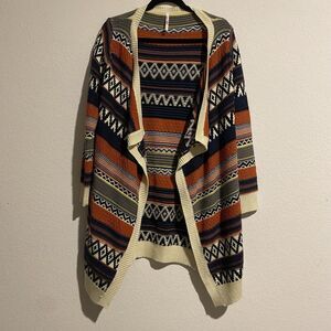 EKKLESIA Soft Cotton‎ Cardigan Sweater Size M/L Aztec Tribal Boho SouthWestern
